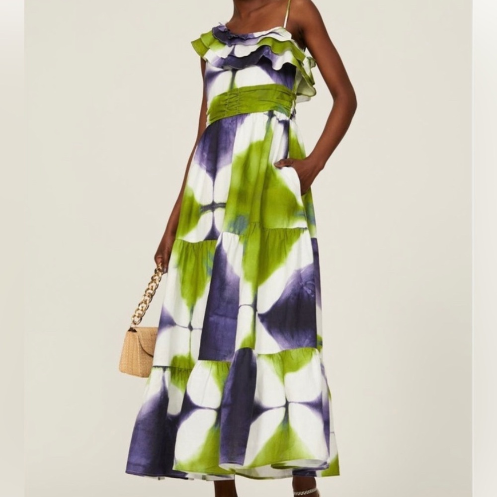 Busayo Collective One Shoulder Green and Blue Maxi Dress
